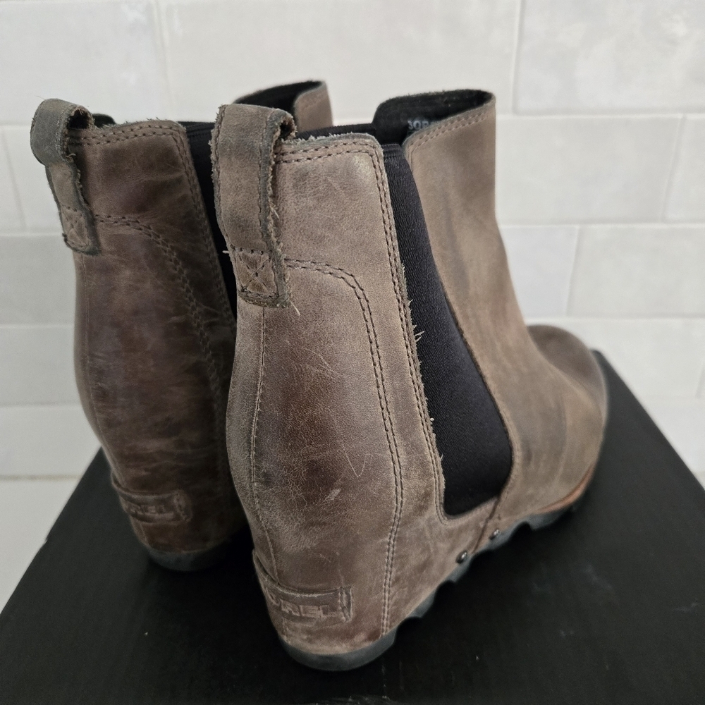 Sorel Lea Wedge Leather Boots Brown Gray Black Kettle Taupe Size 7.5 NL2334 - Picture 4 of 10